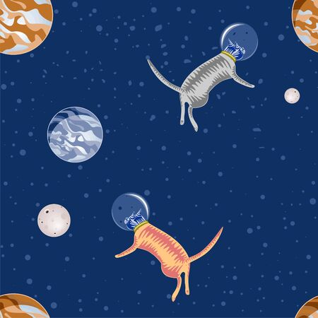 Space Cats Seamless Patternのイラスト素材