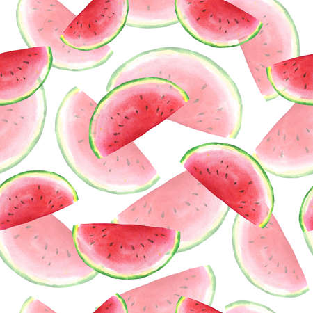 Seamless pattern with watermelon. Hand drawn illustration.の写真素材