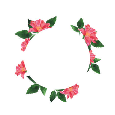 Pink peony frame with green leaves on white background. Hand drawn vector  illustration.のイラスト素材