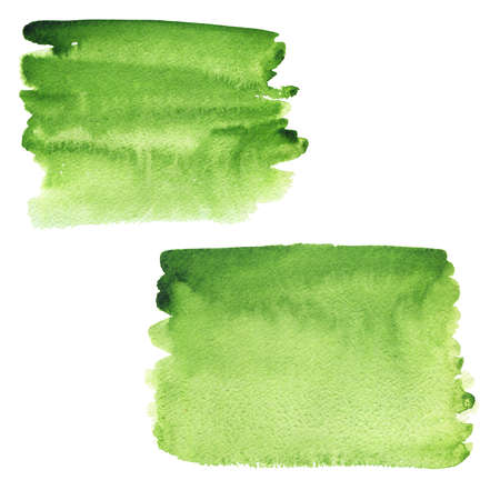 Green watercolor stains set on white background. Hand drawn watercolor illustration.の写真素材