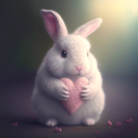 Valentine's Day White rabbit holding heart. Generative AI.の素材
