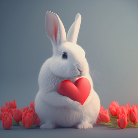 Valentine's Day White rabbit holding heart. Generative AI.の素材