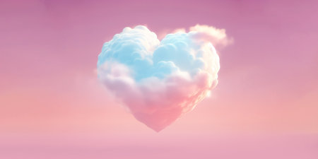 Heart shaped cloud on pink background. Valentine's Day. Generative AI.の素材