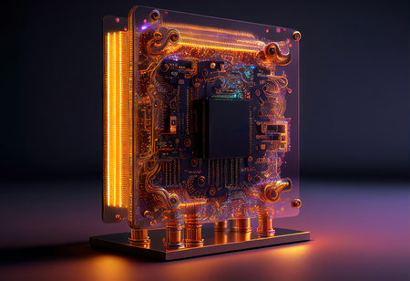Quantum computer, futuristic cyberpunk concept. Generative AI.の素材