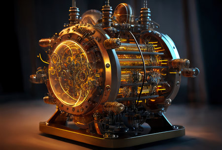 Nuclear fusion reactor cyberpunk concept. Futuristic technology. Generative AI.の素材
