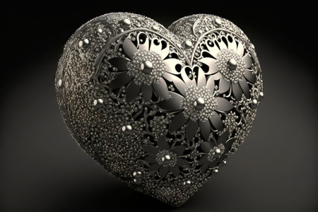 Valentine's Day Silver ornate heart with diamonds. Romantic jewelry. Generative AI.の素材