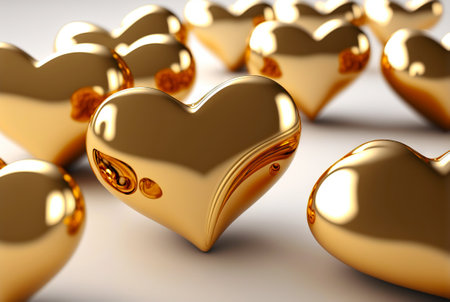 Many golden hearts on background. Valentine's Day card. Generative AI.の素材