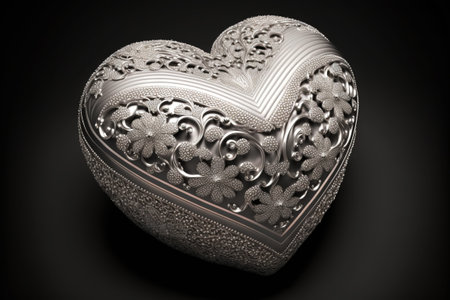 Valentine's Day Silver ornate heart with diamonds. Romantic jewelry. Generative AI.の素材