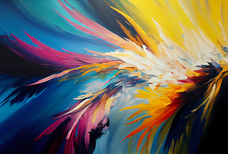 Abstract acrylic paint strokes on canvas. Colorful background. Generative AI.の素材