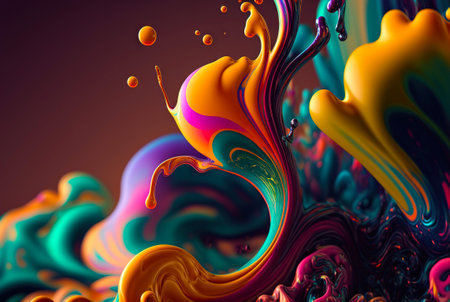 Paint splashes and swirls. Mix of different colors. Generative AI.の素材