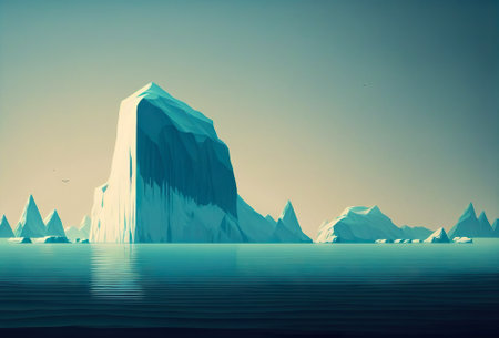 Iceberg in a ocean. White ice huge lump in water. Antarctic landscape. Generative AI.の素材