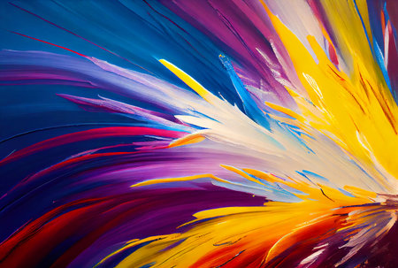 Abstract acrylic paint strokes on canvas. Colorful background. Generative AI.の素材