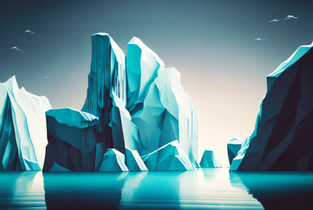 Iceberg in a ocean. White ice huge lump in water. Antarctic landscape. Generative AI.の素材