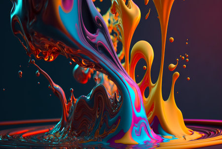 Paint splashes and swirls. Mix of different colors. Generative AI.の素材