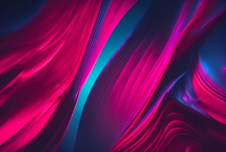 Abstract fluid color background. Layered paint swirls and twists. Blue and viva magenta wallpaper. Generative AI.の素材