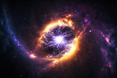 Distant galaxy in space. Stars, nebulas and dark matter. Generative AI.の素材