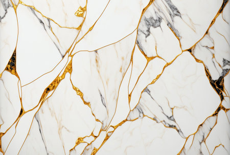 White marble with golden veins background. Generative AI.の素材