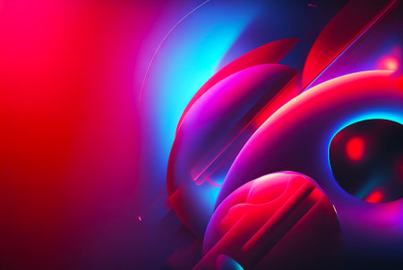 Abstract fluid color background. Layered paint swirls and twists. Blue and viva magenta wallpaper. Generative AI.の素材