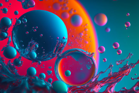 Paint bubbles. Mix of different colors. Generative AI.の素材
