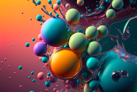 Paint bubbles. Mix of different colors. Generative AI.の素材
