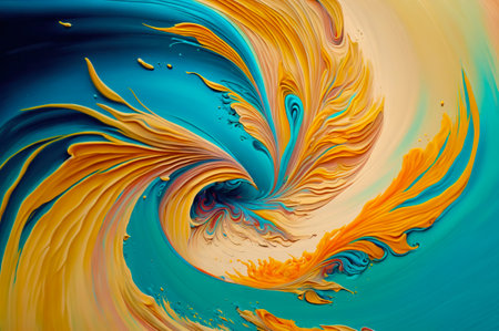 Abstract gouache paint swirls and splashes on canvas. Colorful background. Generative AI.の素材