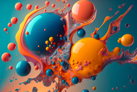 Paint bubbles. Mix of different colors. Generative AI.の素材