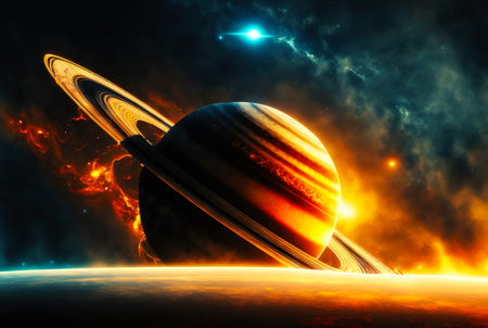 Double planet system. Distant space worlds. Futuristic universe. Generative AI.の素材
