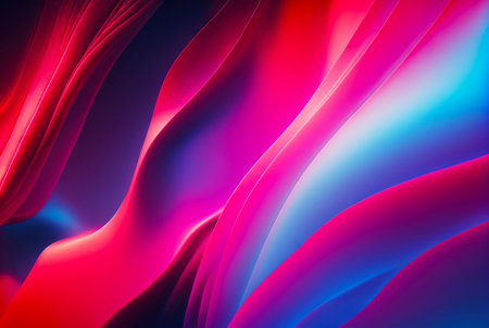 Abstract fluid color background. Layered paint swirls and twists. Blue and viva magenta wallpaper. Generative AI.の素材