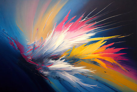 Abstract acrylic paint strokes on canvas. Colorful background. Generative AI.の素材