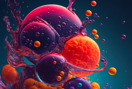 Paint bubbles. Mix of different colors. Generative AI.の素材