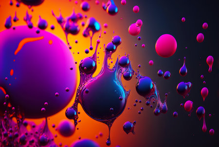 Abstract fluid color bubbles background. Oil colorful drops. Generative AI.の素材
