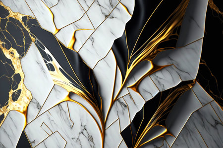 Black white marble with golden veins background. Generative AI.の素材