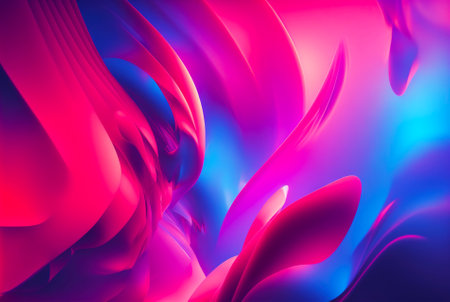 Abstract fluid color background. Layered paint swirls and twists. Blue and viva magenta wallpaper. Generative AI.の素材