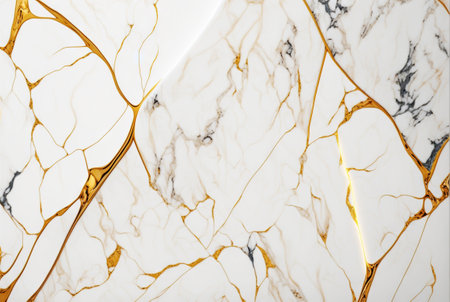 White marble with golden veins background. Generative AI.の素材