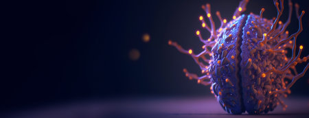 Cyber brain of Artificial Intelligence. Wires and circuit attached. Futuristic synthetic life. Generative AI.の素材