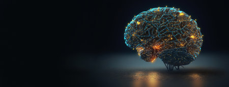 Cyber brain of Artificial Intelligence. Wires and circuit attached. Futuristic synthetic life. Generative AI.の素材