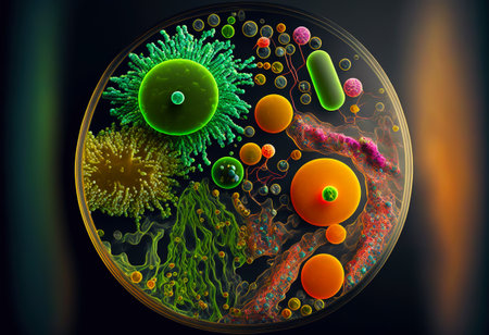 Macro of bacteria. Microbiology pathogen cell. Generative AI.の素材
