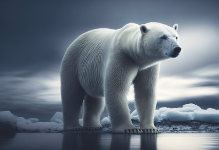 Polar bear, full body, front view. Looking straight. Northern wildlife. Generative AI.の素材