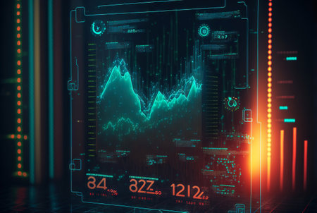 Big data graph. Intricate data representation. Futuristic HUD information screen. Generative AI.の素材