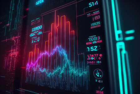 Big data graph. Intricate data representation. Futuristic HUD information screen. Generative AI.の素材