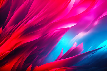 Abstract fluid color background. Layered paint swirls and twists. Blue and viva magenta wallpaper. Generative AI.の素材