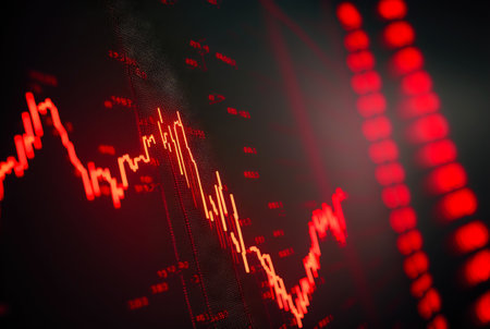 Stock market red graph. Falling stocks, bear graph. Generative AI.の素材