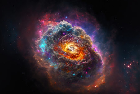 Distant galaxy in space. Stars, nebulas and dark matter. Generative AI.の素材