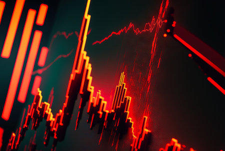 Stock market red graph. Falling stocks, bear graph. Generative AI.の素材