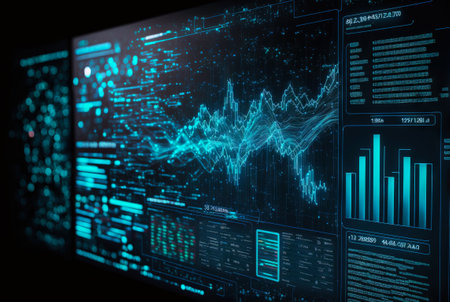 Big data graph. Intricate data representation. Futuristic HUD information screen. Generative AI.の素材