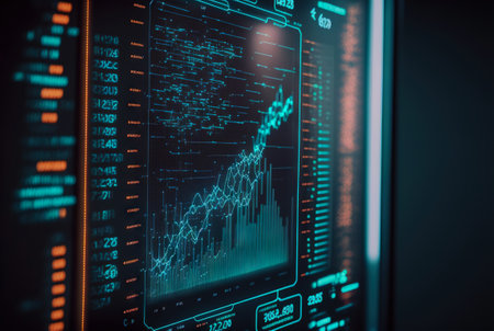 Big data graph. Intricate data representation. Futuristic HUD information screen. Generative AI.の素材