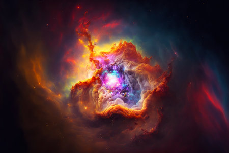 Distant galaxy in space. Stars, nebulas and dark matter. Generative AI.の素材