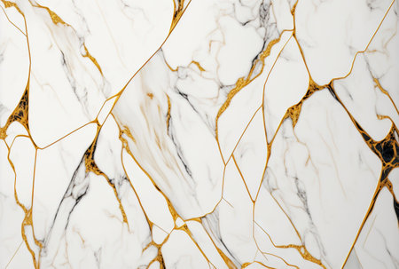 White marble with golden veins background. Generative AI.の素材