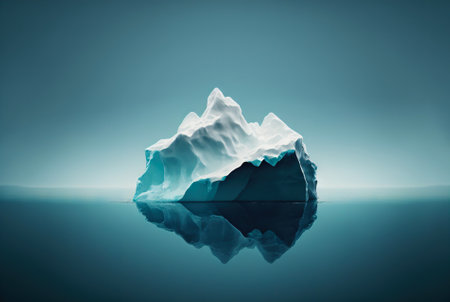 Submerged iceberg in a ocean. Splitwater image of white ice huge lump in water. Antarctic landscape. Generative AI.の素材
