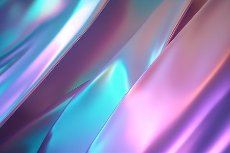 Holographic iridescent surface, wrinkled foil. Hologram background. Generative AI.の素材